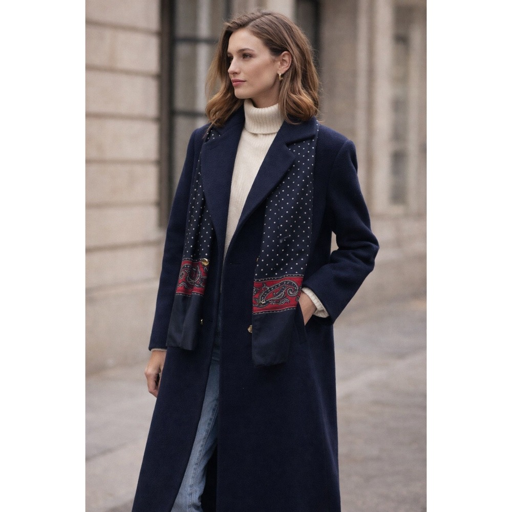 Vintage Forecaster of‎ Boston 100% Wool Coat Womens Navy Long Coat USA ILGWU